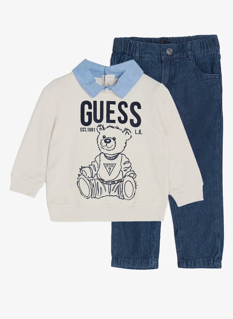 GUESS Infant Crew Neck Top And Denim Pants Set - Image 1